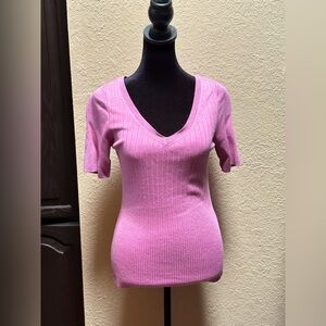 White House Black Market Pink V-Neck Women's Top